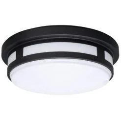 Hampton Bay 11 in. 1-Light Round Black LED Outdoor Flush Mount 2700K 3000K 4000K Entryway Deck Patio 120-277V 830 Lumens Wet Rated