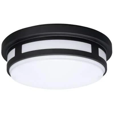 Hampton Bay 11 in. 1-Light Round Black LED Outdoor Flush Mount 2700K 3000K 4000K Entryway Deck Patio 120-277V 830 Lumens Wet Rated 1 Hampton Bay 11 in. 1-Light Round Black LED Outdoor Flush Mount 2700K 3000K 4000K Entryway Deck Patio 120-277V 830 Lumens Wet Rated