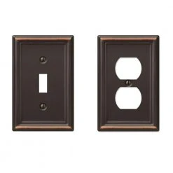 Hampton Bay Ascher 1 Gang Toggle and 1 Gang Duplex Steel Wall Plate Combo Pack - Aged Bronze