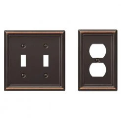 Hampton Bay Ascher 2 Gang Toggle and 1 Gang Duplex Steel Wall Plate Combo Pack - Aged Bronze