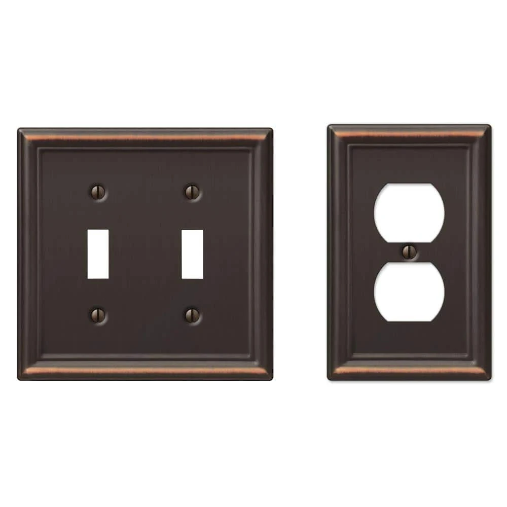 Hampton Bay Ascher 2 Gang Toggle and 1 Gang Duplex Steel Wall Plate Combo Pack - Aged Bronze 1 Hampton Bay Ascher 2 Gang Toggle and 1 Gang Duplex Steel Wall Plate Combo Pack - Aged Bronze