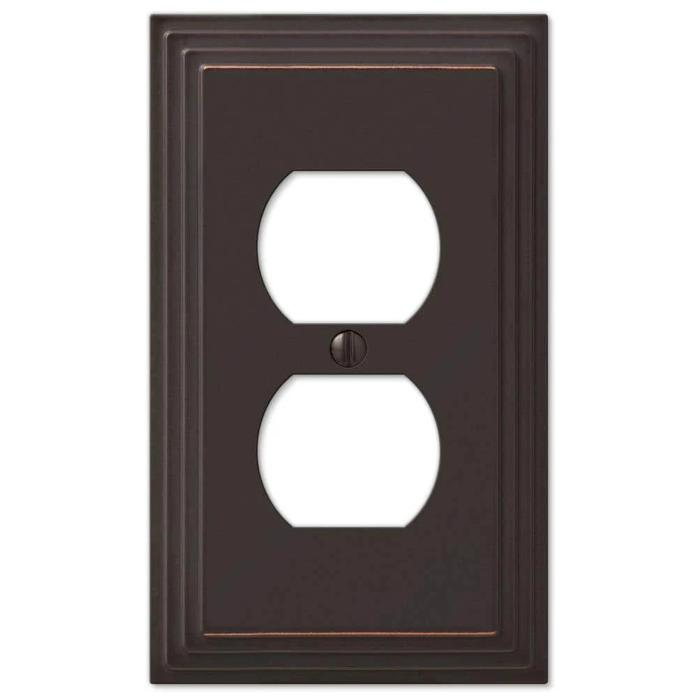 Hampton Bay Aged Bronze Tiered 1-Gang Duplex Metal Wall Plate (4-Pack) 1 Hampton Bay Aged Bronze Tiered 1-Gang Duplex Metal Wall Plate (4-Pack)