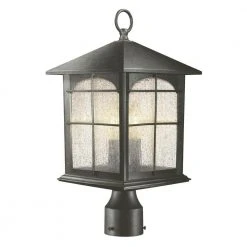 Hampton Bay Brimfield 18 in. Aged Iron 3-Light Outdoor Post Lamp with Clear Seedy Glass Shade