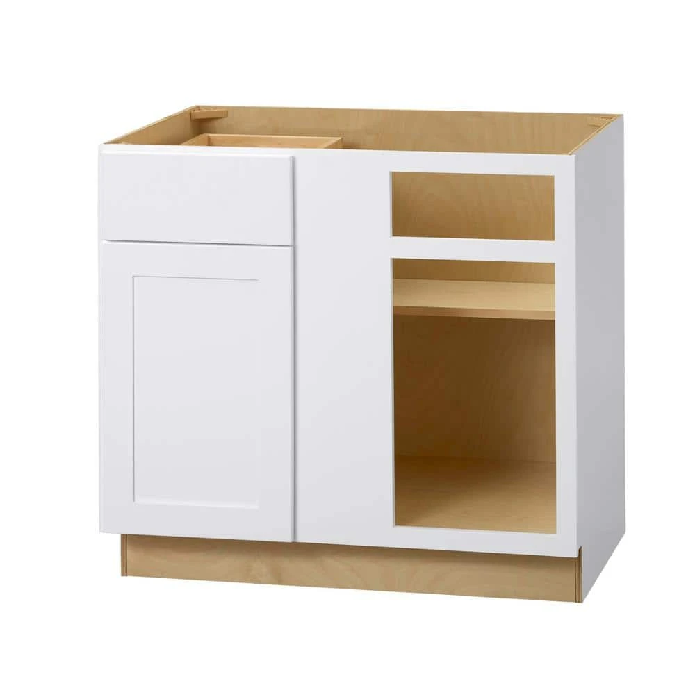 Hampton Bay Avondale Shaker Alpine White Quick Assemble Plywood 36 in Blind Corner Base Cabinet (36 in x 24 in D x 34.5 in H) 1 Hampton Bay Avondale Shaker Alpine White Quick Assemble Plywood 36 in Blind Corner Base Cabinet (36 in x 24 in D x 34.5 in H)