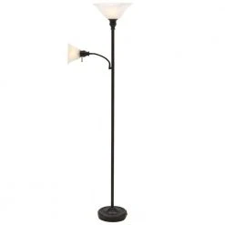 Hampton Bay 71 in. Antique Bronze Floor Lamp with 2 Alabaster Glass Shades