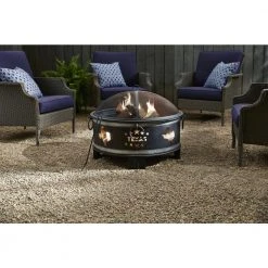 Hampton Bay Montrose Diameter 30 in x H23.8in. Round Steel Wood Burning Fire Pit with Texas Decoration