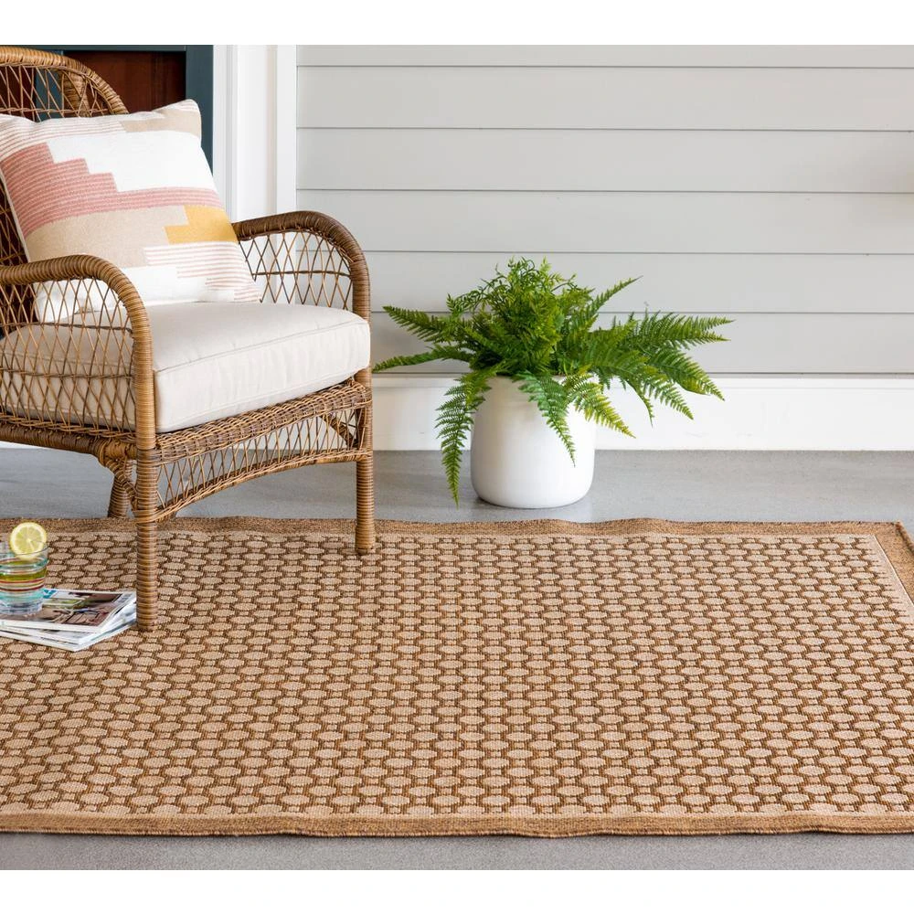 Hampton Bay Beige and Brown 8 ft. x 10 ft. Geometric Polypropylene Indoor/Outdoor Area Rug 2 Hampton Bay Beige and Brown 8 ft. x 10 ft. Geometric Polypropylene Indoor/Outdoor Area Rug - Image 2