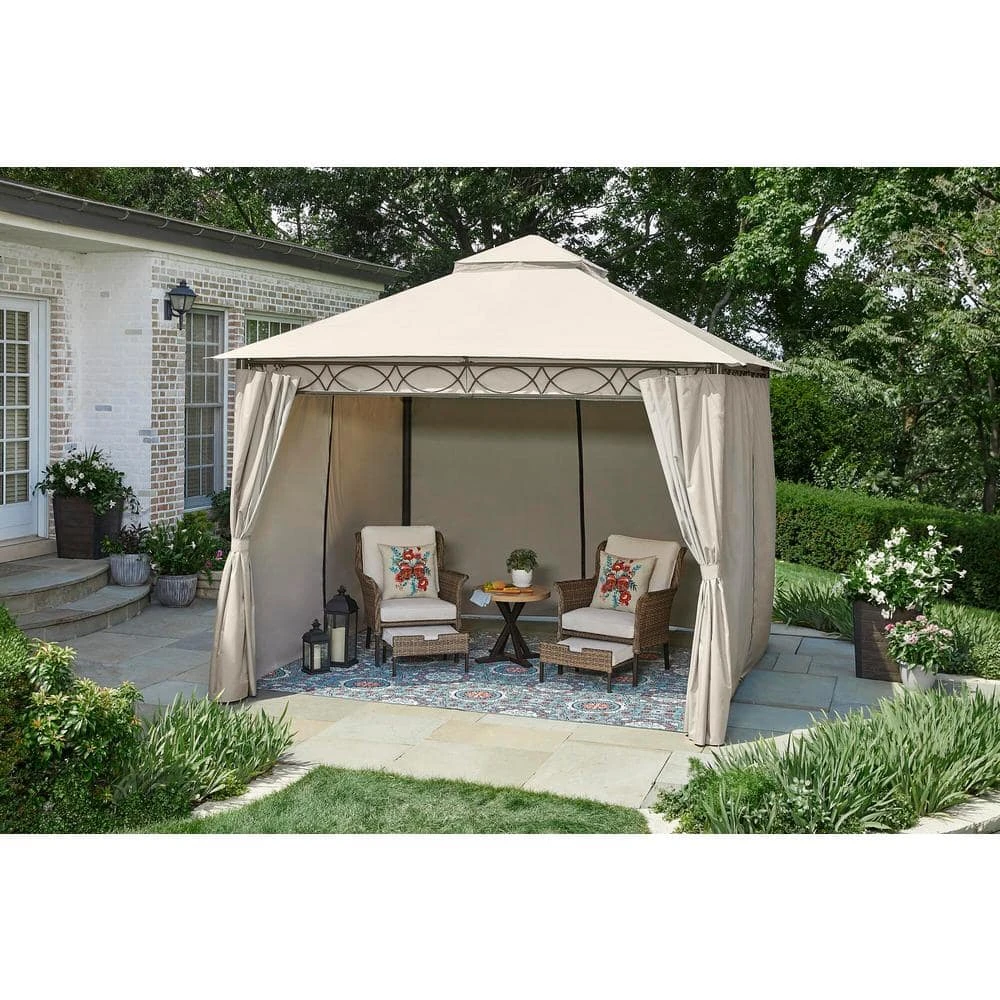 Hampton Bay Palantine 10.5 ft. x 10.5 ft. Tan Soft Top Gazebo 6 Hampton Bay Palantine 10.5 ft. x 10.5 ft. Tan Soft Top Gazebo - Image 6