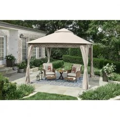 Hampton Bay Palantine 10.5 ft. x 10.5 ft. Tan Soft Top Gazebo