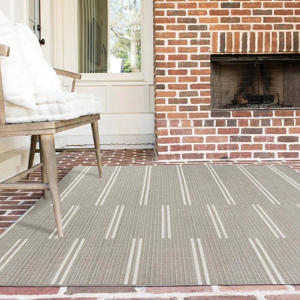 Hampton Bay Broken Stripe Beige 8 ft. x 10 ft. Indoor/Outdoor Area Rug 2 Hampton Bay Broken Stripe Beige 8 ft. x 10 ft. Indoor/Outdoor Area Rug - Image 2