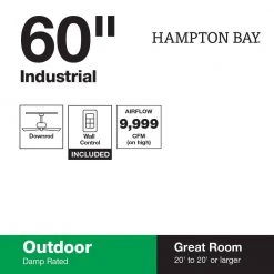 Hampton Bay Industrial 60 in. Indoor/Outdoor Black Ceiling Fan with Wall Control, Downrod and Powerful Reversible Motor -Hampton Bay Shop black hampton bay ceiling fans without lights 26829 1d 1000