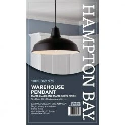 Hampton Bay 1-Light Black Warehouse Pendant Hanging Light with Metal Shade -Hampton Bay Shop black hampton bay chandeliers af 1032r bk 4f 1000