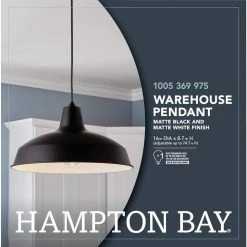 Hampton Bay 1-Light Black Warehouse Pendant Hanging Light with Metal Shade -Hampton Bay Shop black hampton bay chandeliers af 1032r bk c3 1000
