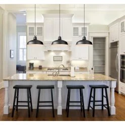 Hampton Bay 1-Light Black Warehouse Pendant Hanging Light with Metal Shade -Hampton Bay Shop black hampton bay chandeliers af 1032r bk fa 1000