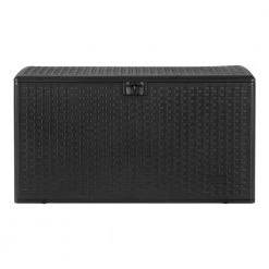 Hampton Bay 120 Gal. Black Resin Wicker Outdoor Storage Deck Box with Lockable Lid -Hampton Bay Shop black hampton bay deck boxes hbdb120b gs 1d 1000