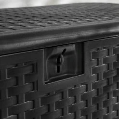 Hampton Bay 120 Gal. Black Resin Wicker Outdoor Storage Deck Box with Lockable Lid -Hampton Bay Shop black hampton bay deck boxes hbdb120b gs 40 1000