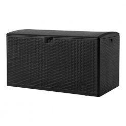 Hampton Bay 120 Gal. Black Resin Wicker Outdoor Storage Deck Box with Lockable Lid -Hampton Bay Shop black hampton bay deck boxes hbdb120b gs 66 1000