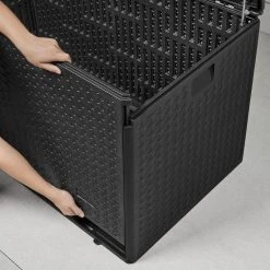 Hampton Bay 120 Gal. Black Resin Wicker Outdoor Storage Deck Box with Lockable Lid -Hampton Bay Shop black hampton bay deck boxes hbdb120b gs 77 1000