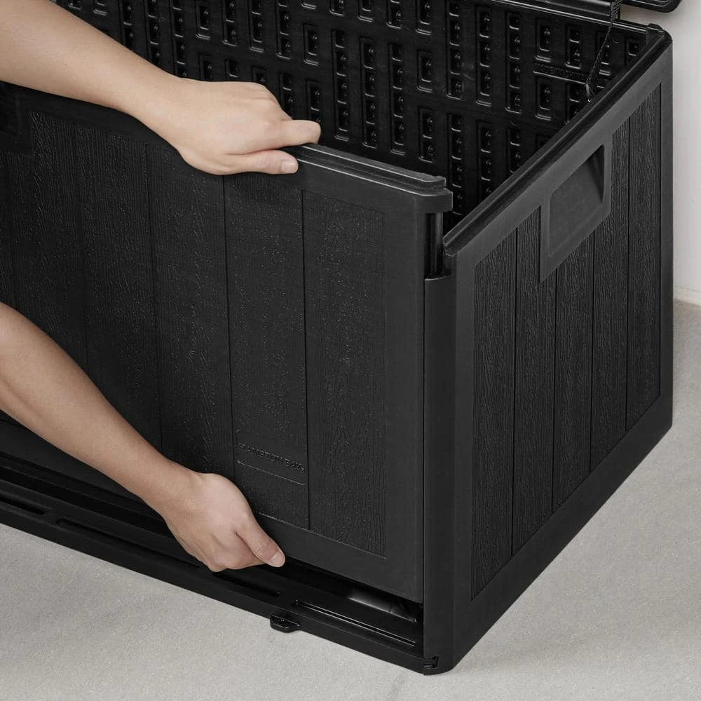 Hampton Bay 50 Gal. Black Wood Look Outdoor Storage Deck Box with Lockable Lid 7 Hampton Bay 50 Gal. Black Wood Look Outdoor Storage Deck Box with Lockable Lid - Image 7