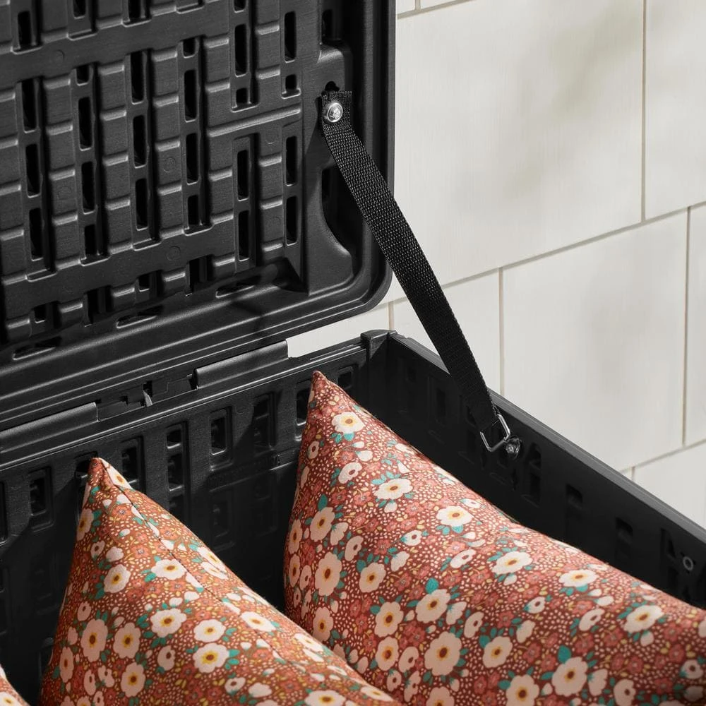 Hampton Bay 50 Gal. Black Wood Look Outdoor Storage Deck Box with Lockable Lid 4 Hampton Bay 50 Gal. Black Wood Look Outdoor Storage Deck Box with Lockable Lid - Image 4