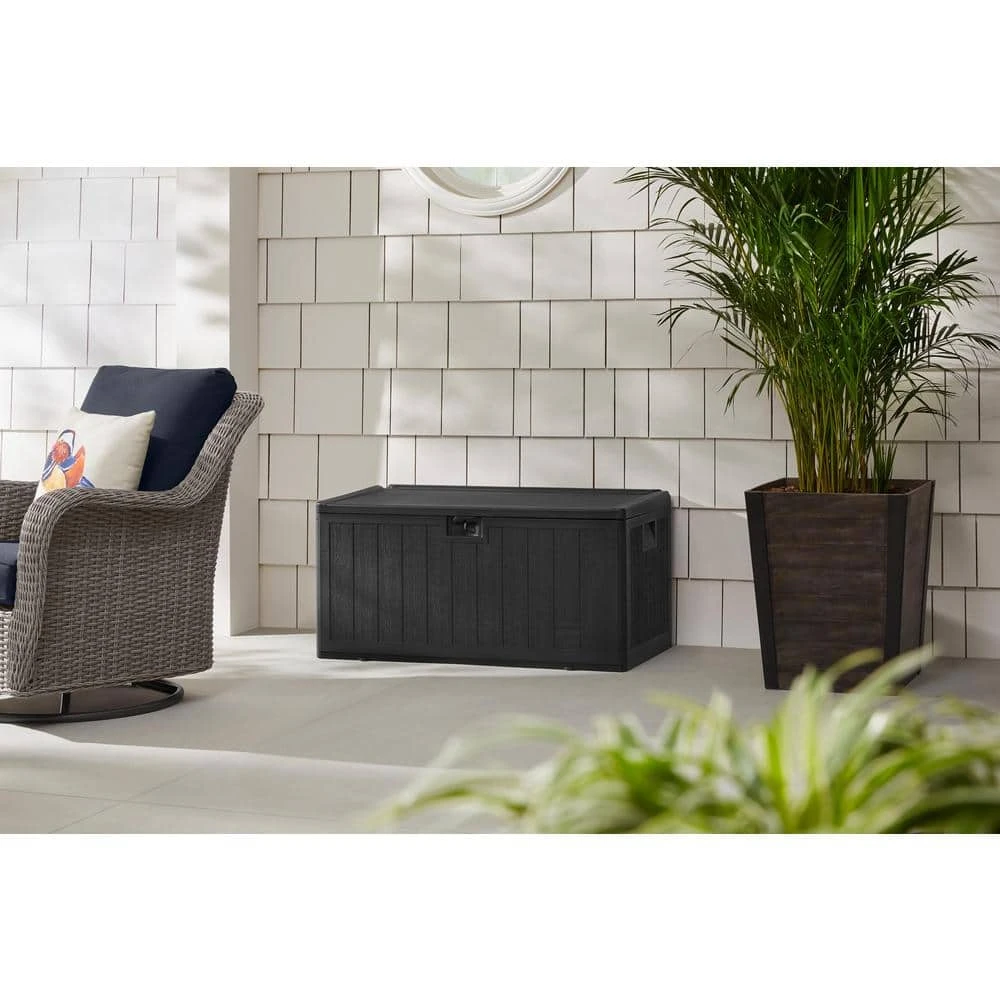 Hampton Bay 50 Gal. Black Wood Look Outdoor Storage Deck Box with Lockable Lid 2 Hampton Bay 50 Gal. Black Wood Look Outdoor Storage Deck Box with Lockable Lid - Image 2