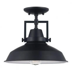 Hampton Bay Wilhelm 12 in. 1-Light Black Farmhouse Semi-Flush Mount Kitchen Ceiling Light Fixture