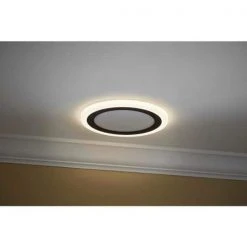 Hampton Bay Clement 13 in. Round Black Flat Panel SW/BW/DL Color Choice Selectable LED with Night Light Flush Mount -Hampton Bay Shop black hampton bay flush mount lights fp13 3cct nl hd 40 1000