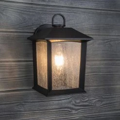 Hampton Bay ASHTON 1-Light Black Outdoor Wall Mount Lantern Sconce with Seeded Glass -Hampton Bay Shop black hampton bay outdoor sconces 5284002012 31 1000