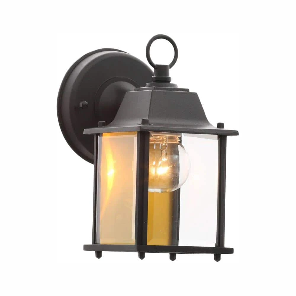 Hampton Bay 8.5 in. Black Decorative Outdoor Coach Wall Lantern with Clear Glass Shade 1 Hampton Bay 8.5 in. Black Decorative Outdoor Coach Wall Lantern with Clear Glass Shade