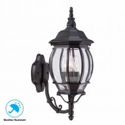 Hampton Bay 20.25 in. Black 3-Light Outdoor Wall Lamp with Clear Beveled Glass Shade 6 Hampton Bay 20.25 in. Black 3-Light Outdoor Wall Lamp with Clear Beveled Glass Shade -Hampton Bay Shop black hampton bay outdoor sconces hb7028 05 40 1000