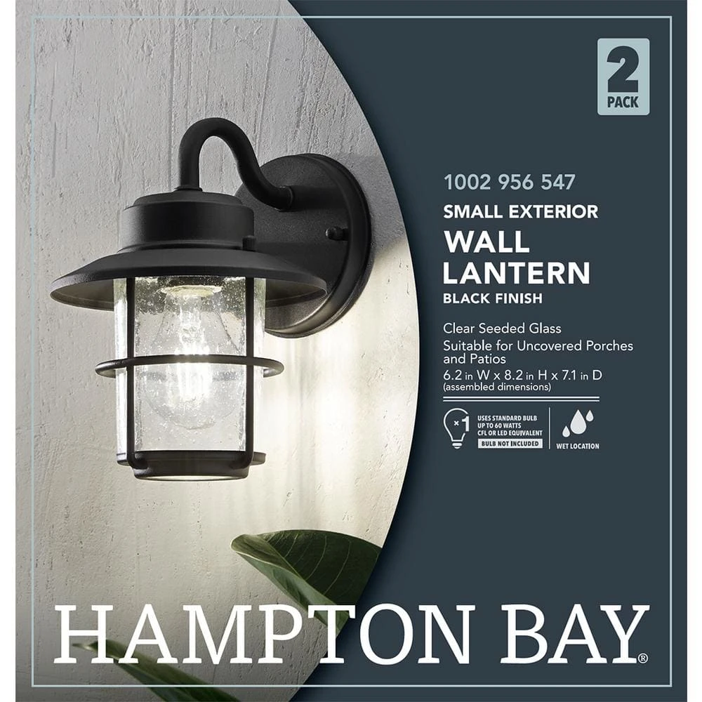 Hampton Bay 1-Light Black Outdoor Wall Lantern Sconce (2-Pack) 5 Hampton Bay 1-Light Black Outdoor Wall Lantern Sconce (2-Pack) - Image 5