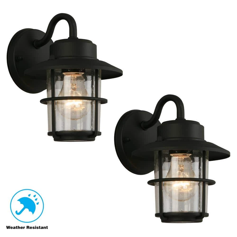 Hampton Bay 1-Light Black Outdoor Wall Lantern Sconce (2-Pack) 4 Hampton Bay 1-Light Black Outdoor Wall Lantern Sconce (2-Pack) - Image 4