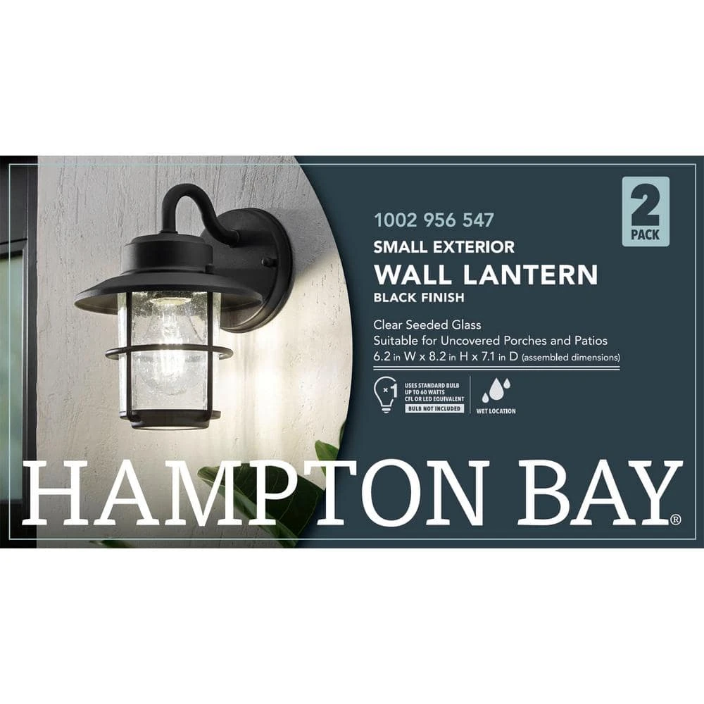 Hampton Bay 1-Light Black Outdoor Wall Lantern Sconce (2-Pack) 8 Hampton Bay 1-Light Black Outdoor Wall Lantern Sconce (2-Pack) - Image 8