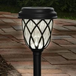 Hampton Bay Dauphin Solar 6 Lumens Black Integrated LED Path Light with Textured Plastic Lens (10-Pack); Weather/Rust Resistant -Hampton Bay Shop black hampton bay path lights 62010 4f 1000