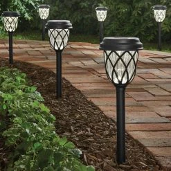 Hampton Bay Dauphin Solar 6 Lumens Black Integrated LED Path Light with Textured Plastic Lens (10-Pack); Weather/Rust Resistant -Hampton Bay Shop black hampton bay path lights 62010 fa 1000