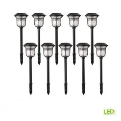 Hampton Bay Jefferson Solar 10 Lumens Black Integrated LED 3000K Warm White Landscape Path Light (10-Pack); Weather/Rust Resistant