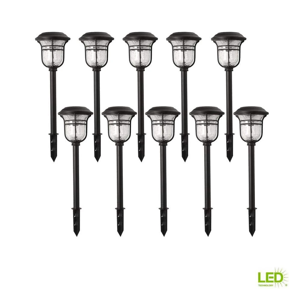 Hampton Bay Jefferson Solar 10 Lumens Black Integrated LED 3000K Warm White Landscape Path Light (10-Pack); Weather/Rust Resistant 1 Hampton Bay Jefferson Solar 10 Lumens Black Integrated LED 3000K Warm White Landscape Path Light (10-Pack); Weather/Rust Resistant