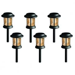Hampton Bay Solar Black Outdoor Integrated LED 3000K 12-Lumens Vintage Bulb Seedy Glass Landscape Pathway Light Set (6-Pack)