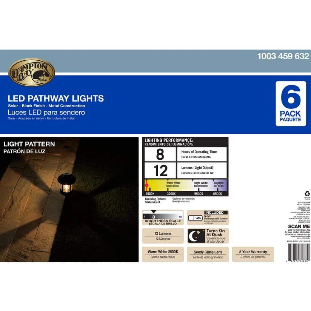 Hampton Bay Solar Black Outdoor Integrated LED 3000K 12-Lumens Vintage Bulb Seedy Glass Landscape Pathway Light Set (6-Pack) 8 Hampton Bay Solar Black Outdoor Integrated LED 3000K 12-Lumens Vintage Bulb Seedy Glass Landscape Pathway Light Set (6-Pack) - Image 8