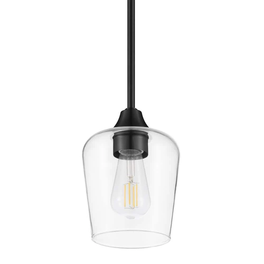 Hampton Bay Pavlen 5.5 in. 1-Light Black Mini Pendant with Clear Glass Shade 1 Hampton Bay Pavlen 5.5 in. 1-Light Black Mini Pendant with Clear Glass Shade