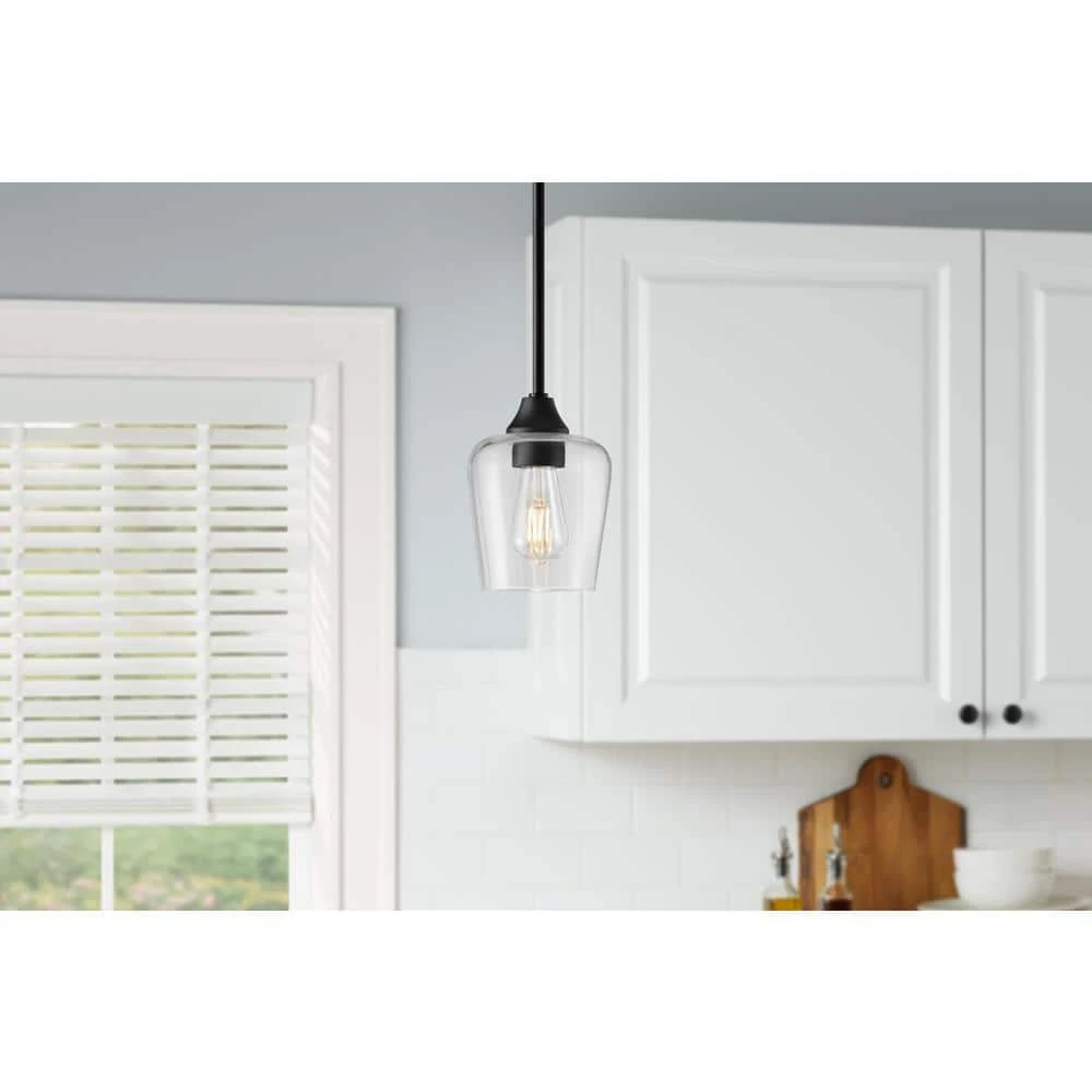 Hampton Bay Pavlen 5.5 in. 1-Light Black Mini Pendant with Clear Glass Shade 2 Hampton Bay Pavlen 5.5 in. 1-Light Black Mini Pendant with Clear Glass Shade - Image 2