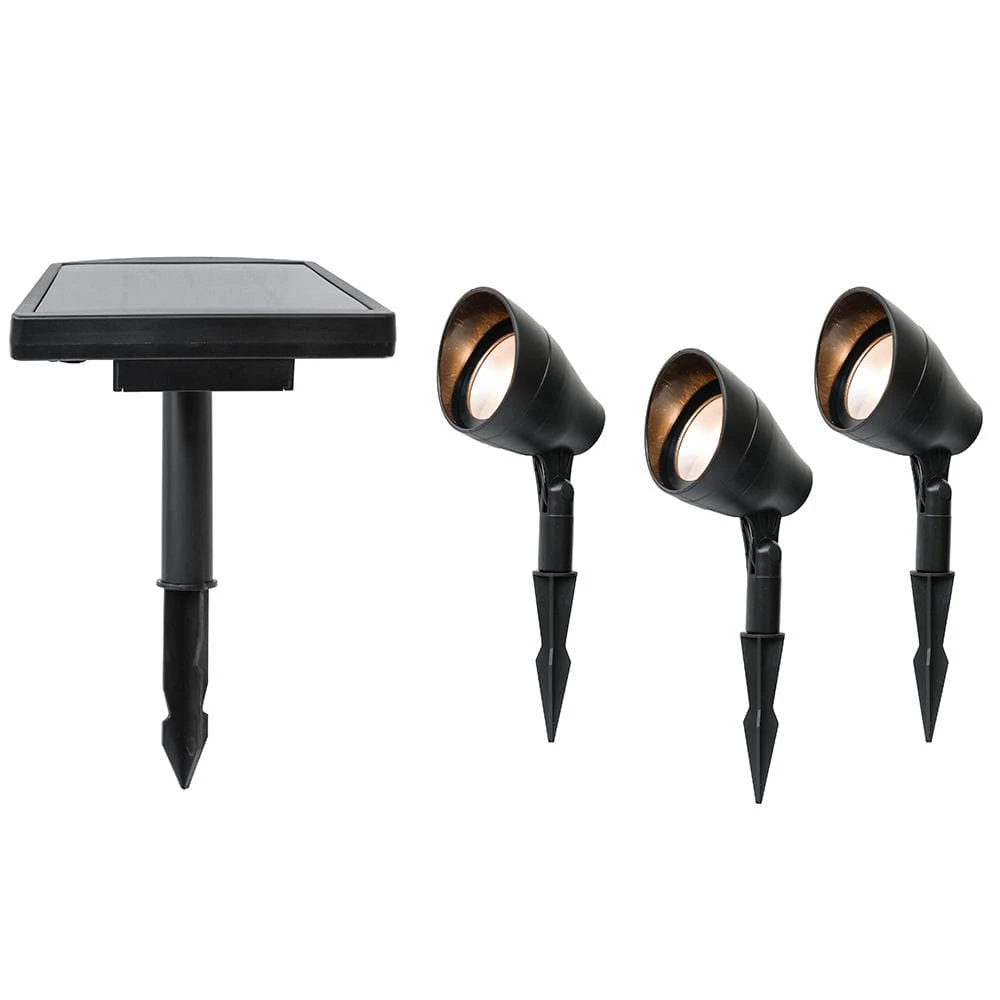 Hampton Bay Solar 50 Lumens Black Integrated LED Spotlight with Remote Panel (3-Pack); Weather/Water/Rust Resistant 1 Hampton Bay Solar 50 Lumens Black Integrated LED Spotlight with Remote Panel (3-Pack); Weather/Water/Rust Resistant