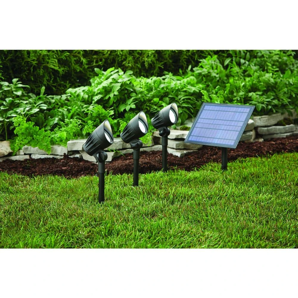 Hampton Bay Solar Black LED 75-150 Lumen High-Low 3-Head Metal Spotlight 2 Hampton Bay Solar Black LED 75-150 Lumen High-Low 3-Head Metal Spotlight - Image 2