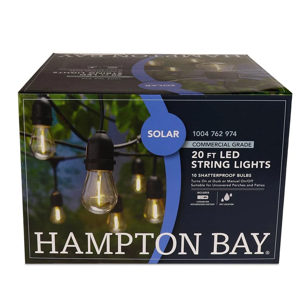 Hampton Bay Outdoor 20 ft. 10 Socket LED Solar Edison Bulb String Light 8 Hampton Bay Outdoor 20 ft. 10 Socket LED Solar Edison Bulb String Light - Image 8