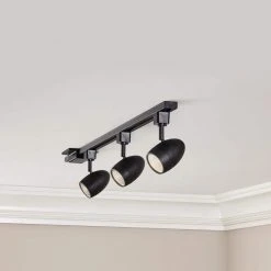 Hampton Bay 4 ft. 3-Light Black Integrated LED Linear Track Lighting Kit with Round Back Heads -Hampton Bay Shop black hampton bay track lighting kits 804683 a0 1000
