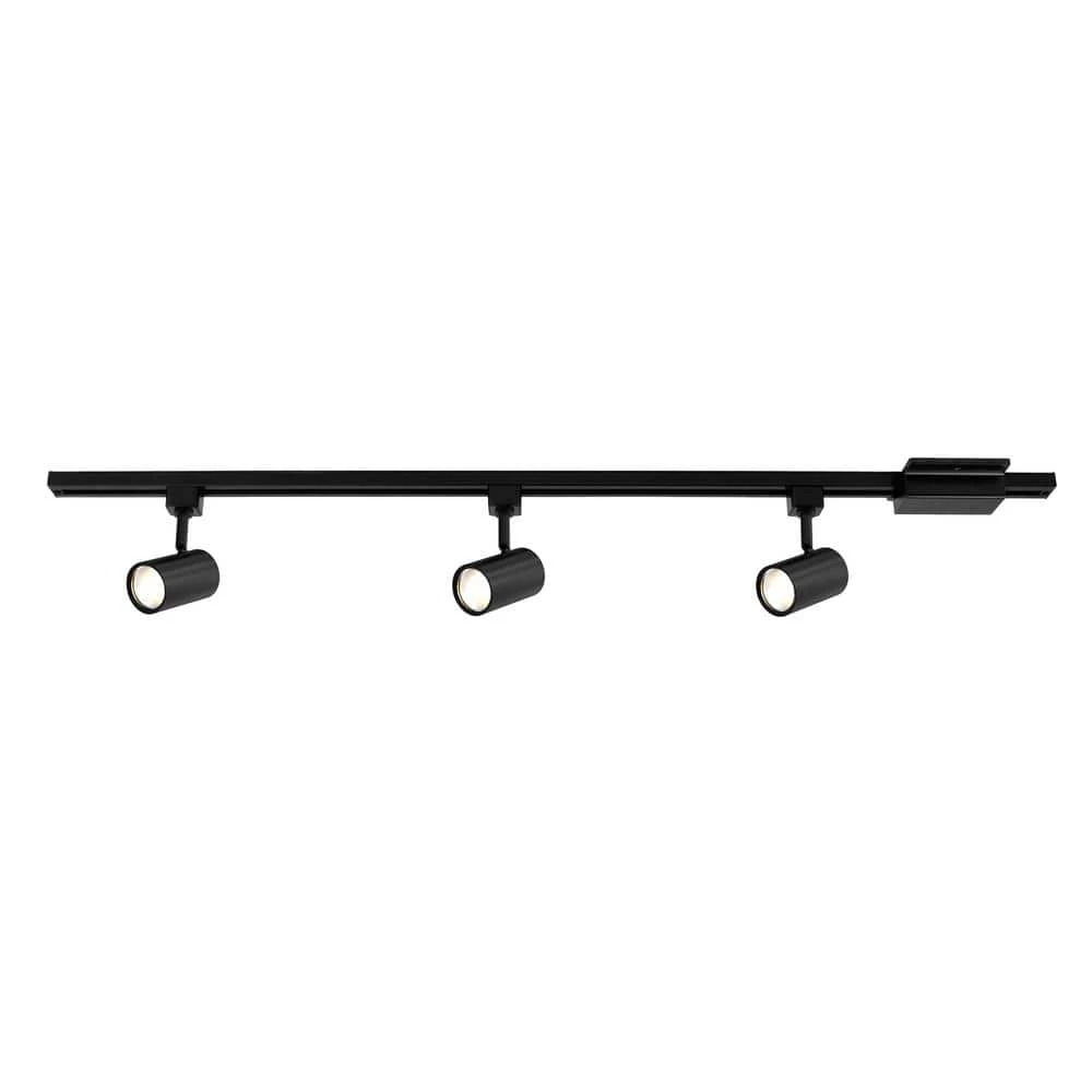 Hampton Bay 4 ft. 3-Light Black Integrated LED Linear Track Lighting Kit with Mini Cylinder Step Heads 1 Hampton Bay 4 ft. 3-Light Black Integrated LED Linear Track Lighting Kit with Mini Cylinder Step Heads