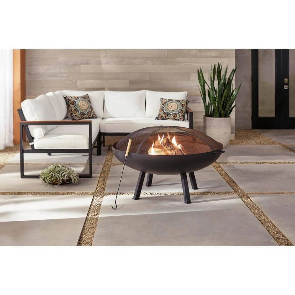 Hampton Bay Windgate 40 in. Dia. Round Steel Wood Burning Fire Pit with Spark Guard 3 Hampton Bay Windgate 40 in. Dia. Round Steel Wood Burning Fire Pit with Spark Guard - Image 3
