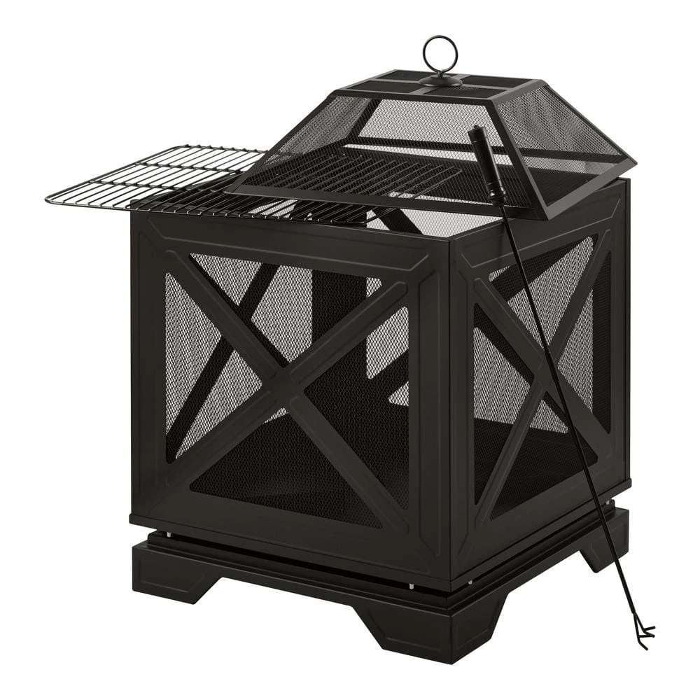 Hampton Bay Westbury 26 in. W x 37.8 in. H Outdoor Square Wood Burning Black Fire Pit 3 Hampton Bay Westbury 26 in. W x 37.8 in. H Outdoor Square Wood Burning Black Fire Pit - Image 3