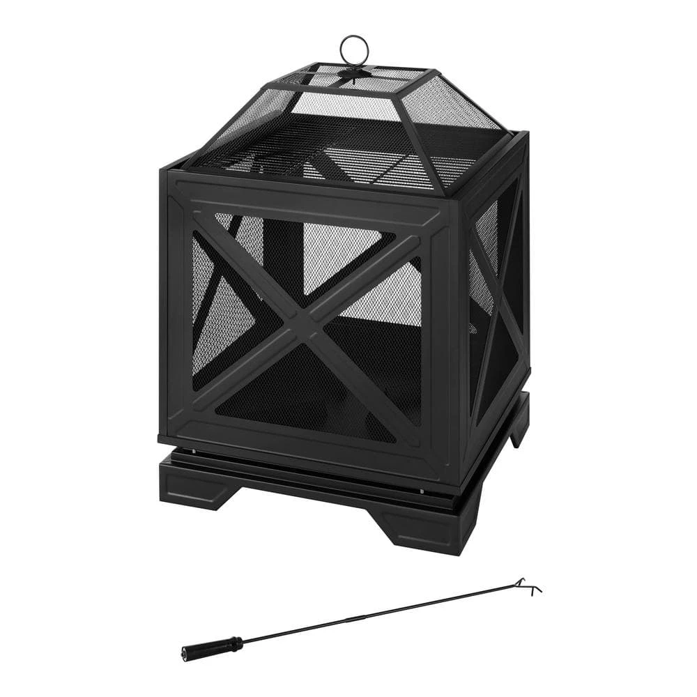 Hampton Bay Westbury 26 in. W x 37.8 in. H Outdoor Square Wood Burning Black Fire Pit 2 Hampton Bay Westbury 26 in. W x 37.8 in. H Outdoor Square Wood Burning Black Fire Pit - Image 2