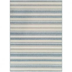 Hampton Bay Blue/Beige 9 ft. x 12 ft. Stripe Indoor/Outdoor Area Rug